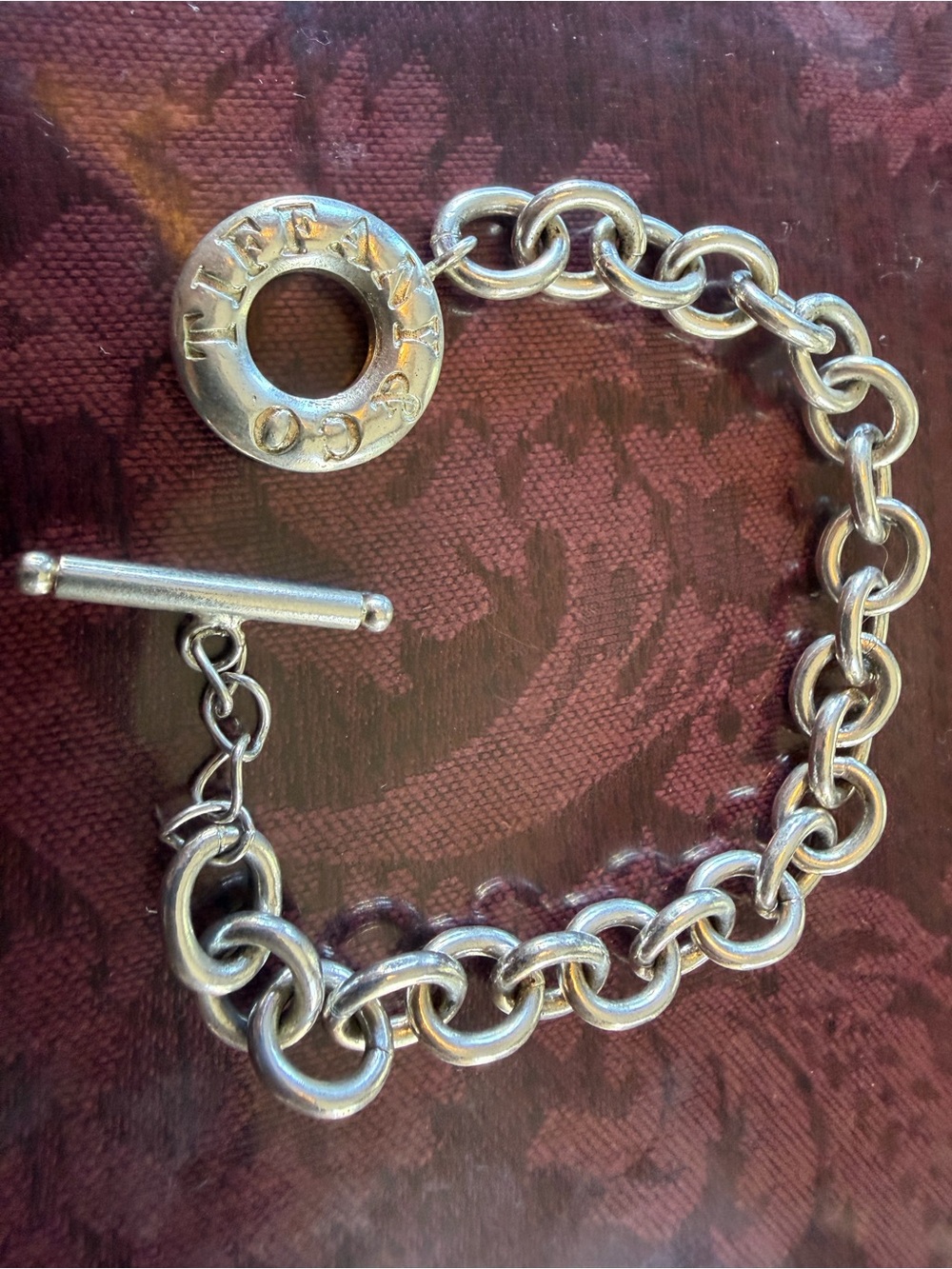 Sterling Silver Toggle Link Bracelet with Ring Accent